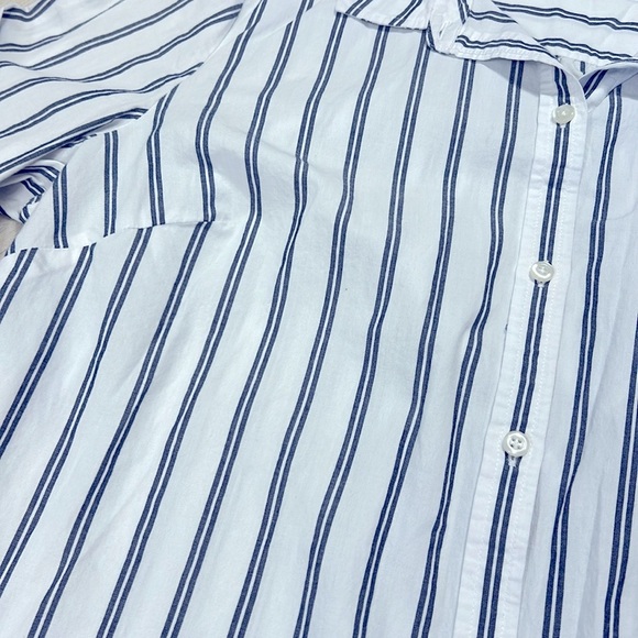 Women’s Coastal Nautical Striped Crisp 100% Cotton Button Down LS Shirt Blouse - Picture 3 of 8